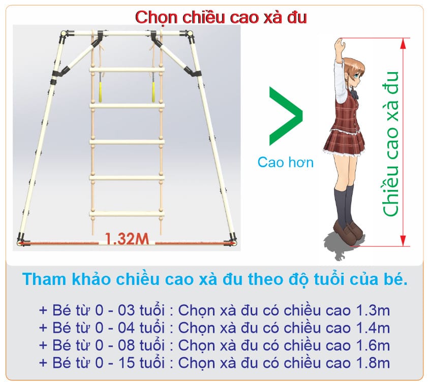Cách chọn chiều cao xà đu theo độ tuổi của bé