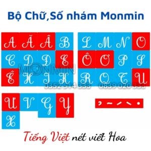 Chữ nhám Tiếng Việt - nét viết hoa - Bộ 29 chữ MONMIN (Montessori Sandpaper Letters)