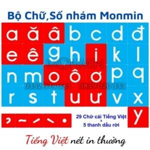 Chữ nhám Tiếng Việt - nét in thường - Bộ 29 chữ MONMIN (Montessori Sandpaper Letters)